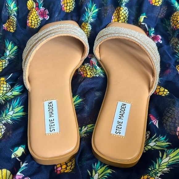 Brand New Steve Madden Rhinestone Multi-Strap Slip-On Sandals Bling Snazzy Slide - Picture 8 of 14